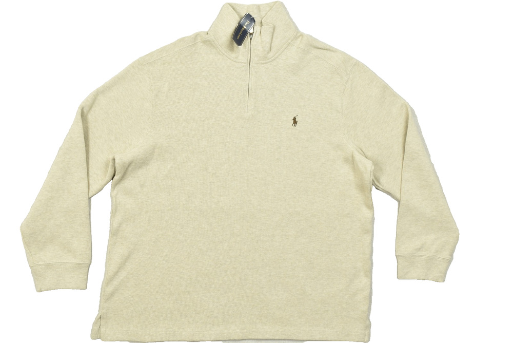 NEW Polo Ralph Lauren Sweater Men XXL Beige 1/4 Zip Pullover Cotton Knit NEW